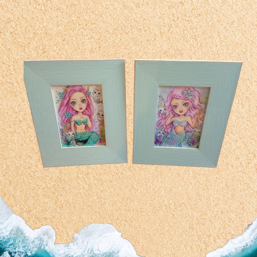 8x10 Mermaid Art Prints in Green Frames